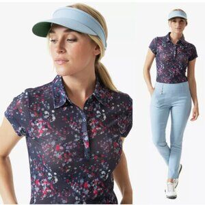 NWT DAILY SPORTS Elisabet Dot Print Mesh Short Sleeve Polo Shirt Size M